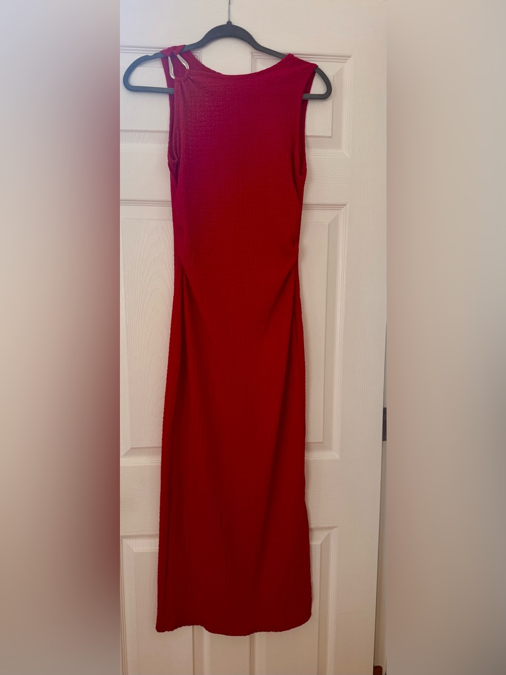 See You Monday Sleeveless Red Maxi Dress with Shoulder Cutout